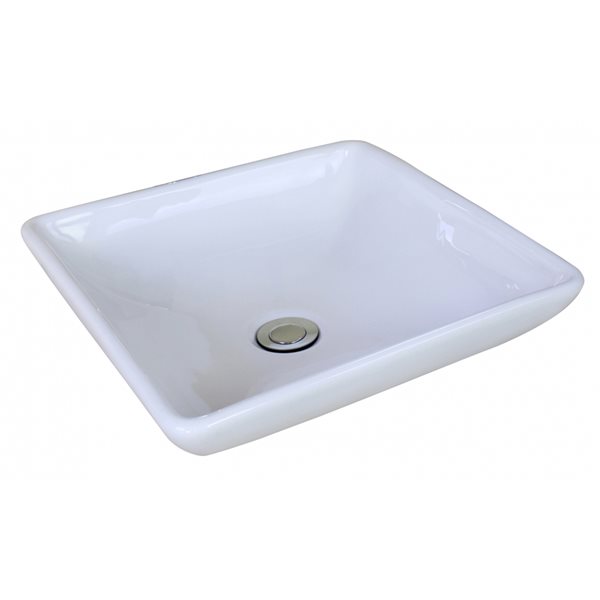 American Imaginations White Ceramic Square Bathroom Vessel Sink with Drain (15.75-in x 15.75-in)
