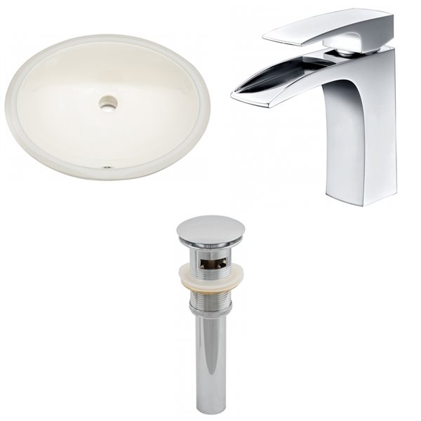 American Imaginations Biscuit Ceramic Undermount Oval Bathroom Sink with Chrome Hardware (15 3/4-in x 19 3/4-in)