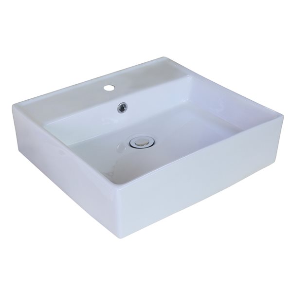 American Imaginations White Ceramic Vessel Square Bathroom Sink with Drain (18-in x 18-in)