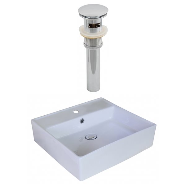 American Imaginations White Ceramic Vessel Square Bathroom Sink with Drain (18-in x 18-in)