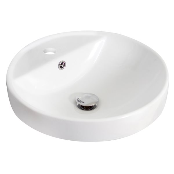 American Imaginations White Ceramic Drop-in Round Bathroom Sink with Drain (18.25-in x 18.25-in)