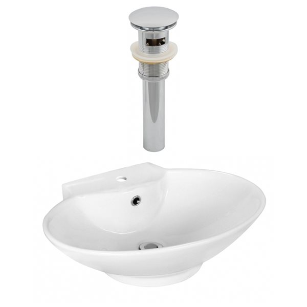 American Imaginations White Ceramic Vessel Oval Bathroom Sink with Drain (17.25-in x 22.75-in)