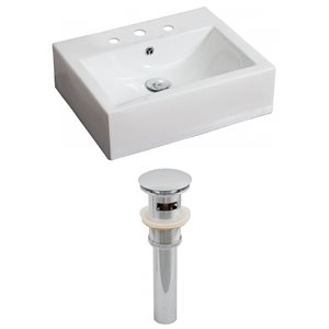 American Imaginations White Ceramic Vessel Rectangular Bathroom Sink with Drain (16.25-in x 20.25-in)