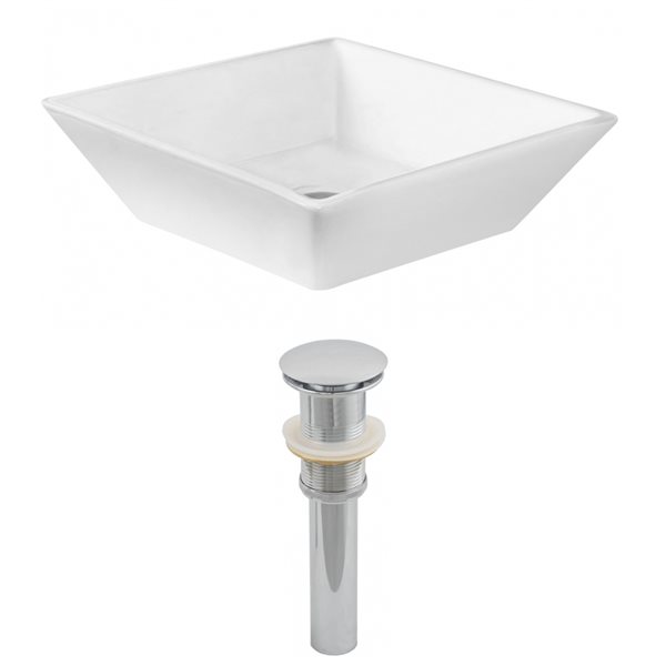 Lavabo vasque blanc carré American Imaginations en céramique avec drain (15,75 po x 15,75 po)