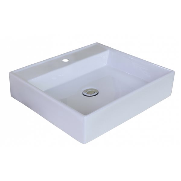 American Imaginations White Ceramic Vessel Square Bathroom Sink with Drain (17-in x 17-in)