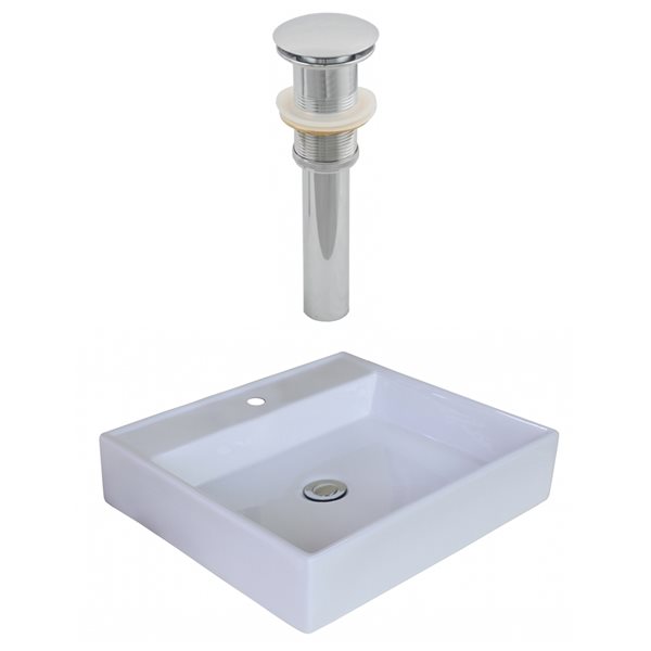 American Imaginations White Ceramic Vessel Square Bathroom Sink with Drain (17-in x 17-in)
