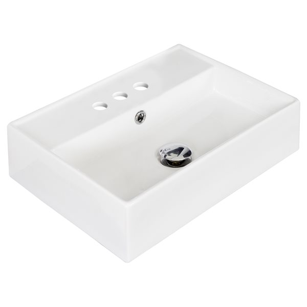 American Imaginations White Ceramic Vessel Rectangular Bathroom Sink with Drain (13.75-in x 19.75-in)