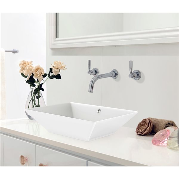 American Imaginations White Ceramic Vessel Rectangular Bathroom Sink with Overflow (14.75-in x 22-in)