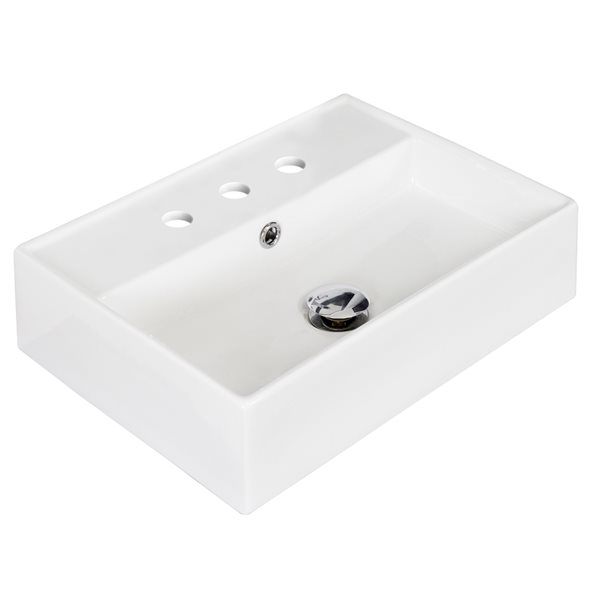 American Imaginations White Ceramic Vessel Rectangular Bathroom Sink with Drain (13.75-in x 19.75-in)