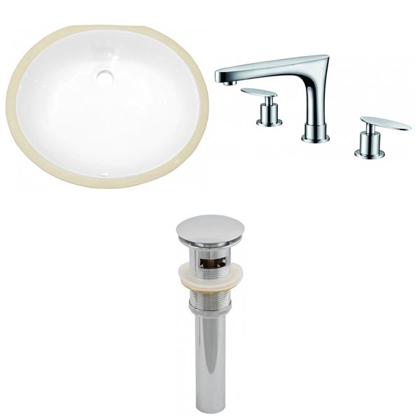 American Imaginations 16.25-in x 19.5-in White Ceramic Undermount Oval Bathroom Sink with Faucet and Drain