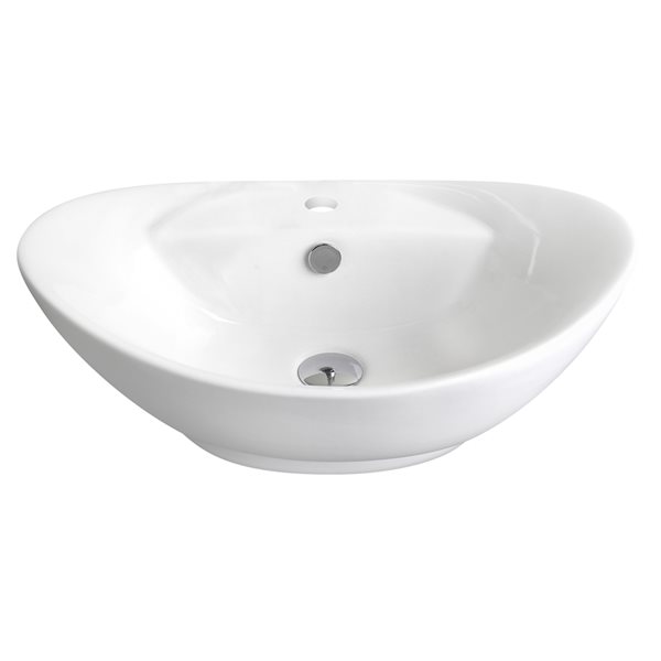 American Imaginations White Ceramic Vessel Oval Bathroom Sink with Drain (15.25-in x 23-in)