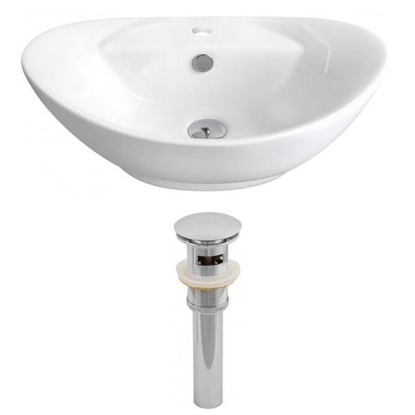 American Imaginations White Ceramic Vessel Oval Bathroom Sink with Drain (15.25-in x 23-in)