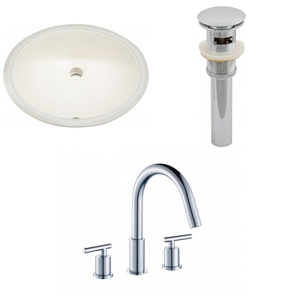 American Imaginations Biscuit Ceramic Undermount Oval Bathroom Sink with Faucet and Drain (15.75-in x 19.75-in)