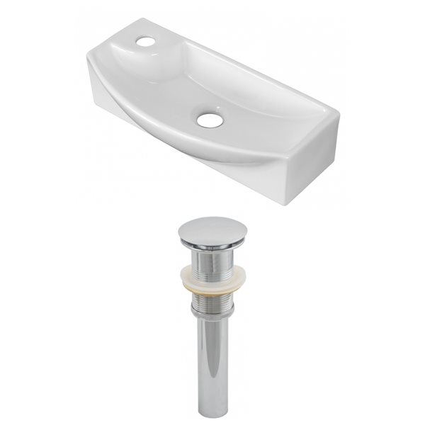 American Imaginations White Ceramic Wall-Mounted Rectangular Bathroom Sink with Drain (8.75-in x 17.75-in)