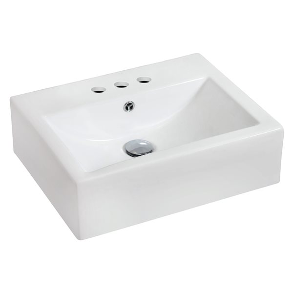 American Imaginations White Ceramic Wall-Mounted Rectangular Bathroom Sink with Drain (16.25-in x 20.25-in)