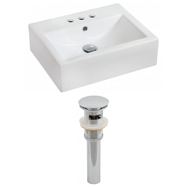 American Imaginations White Ceramic Wall-Mounted Rectangular Bathroom Sink with Drain (16.25-in x 20.25-in)