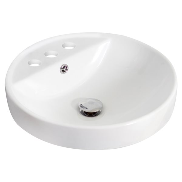 American Imaginations White Ceramic Drop-in Round Bathroom Sink with Drain (18.25-in x 18.25-in)