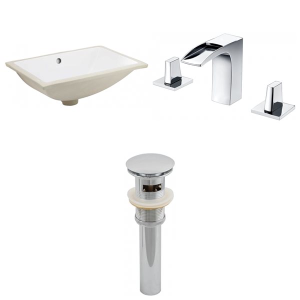 American Imaginations White Ceramic Undermount Rectangular Bathroom Sink with Chrome Faucet and Drain (14.35-in x 20.75-in)