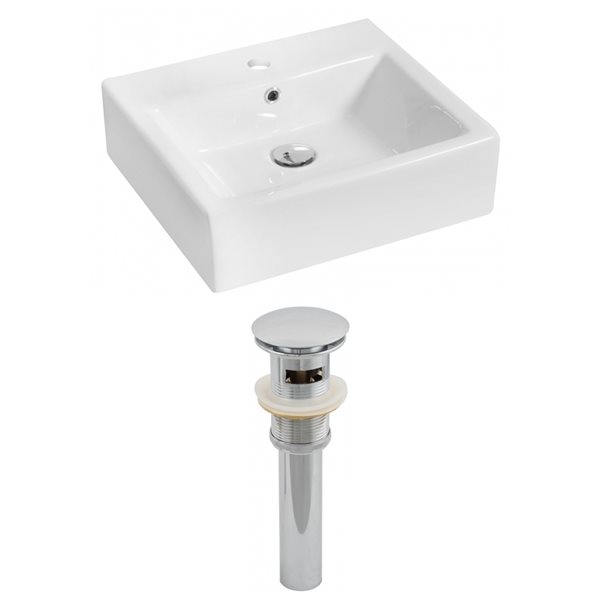 American Imaginations White Ceramic Vessel Rectangular Bathroom Sink with Drain (16.5-in x 21-in)