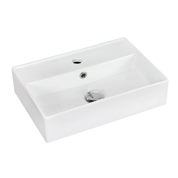 American Imaginations White Ceramic Wall-Mounted Rectangular Bathroom Sink with Drain (13.75-in x 19.75-in)