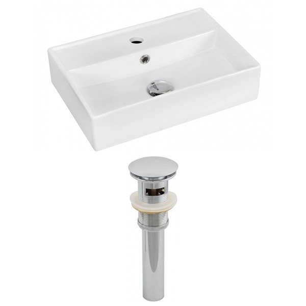 American Imaginations White Ceramic Wall-Mounted Rectangular Bathroom Sink with Drain (13.75-in x 19.75-in)