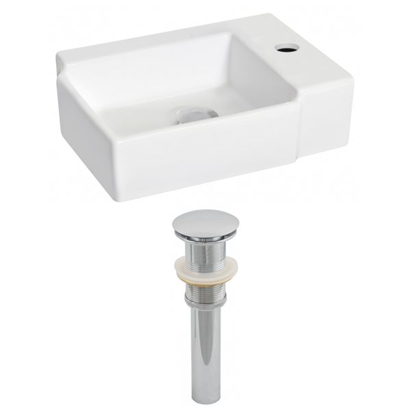 American Imaginations White Ceramic Wall-Mounted Rectangular Bathroom Sink with Drain (11.75-in x 16.25-in)
