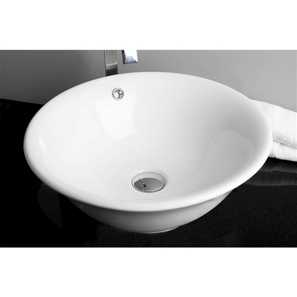 American Imaginations White Ceramic Vessel Round Bathroom Sink with Overflow (17-in x 17-in)