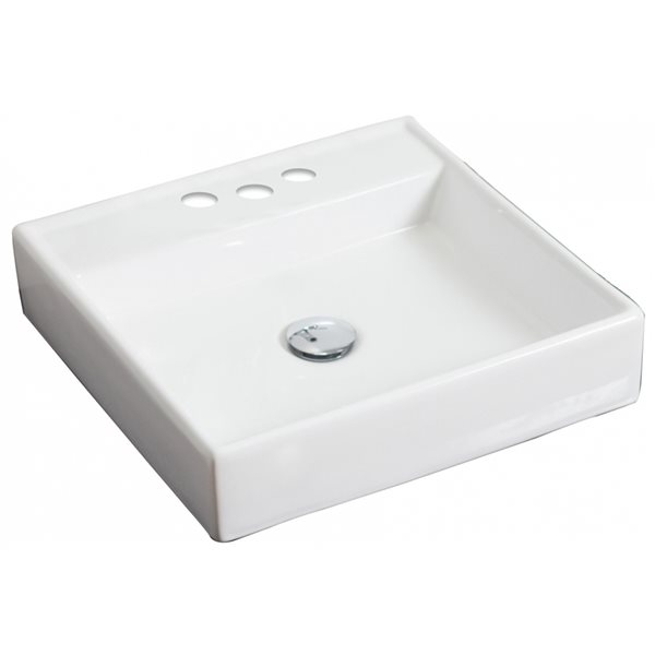 American Imaginations White Ceramic Vessel Square Bathroom Sink with Drain (17 1/2-in x 17 1/2-in)