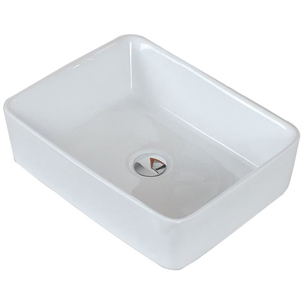 American Imaginations White Ceramic Vessel Rectangular Bathroom Sink with Chrome Faucet (14.75-in x 18.75-in)