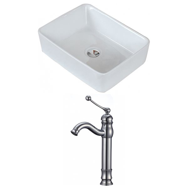 American Imaginations White Ceramic Vessel Rectangular Bathroom Sink with Chrome Faucet (14.75-in x 18.75-in)