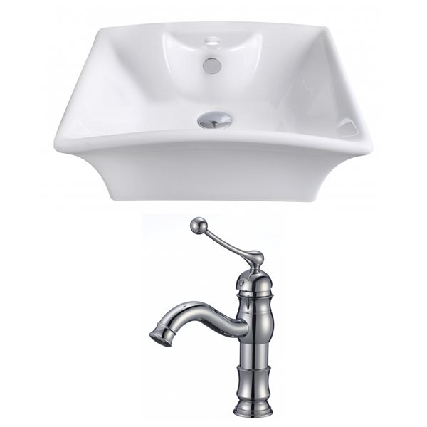American Imaginations White Ceramic Vessel Rectangular Bathroom Sink with Chrome Faucet (16.25-in x 19.5-in)