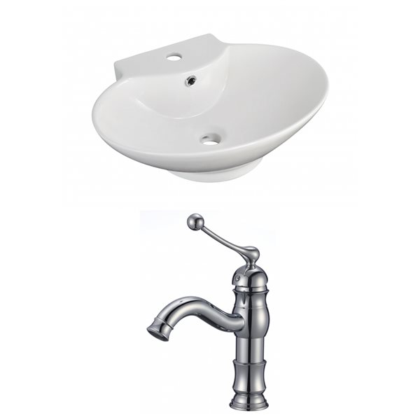 American Imaginations White Ceramic Vessel Oval Bathroom Sink with Chrome Faucet (17.25-in x 22.75-in)