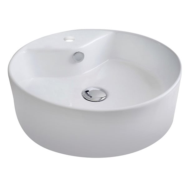 American Imaginations White Ceramic Vessel Round Bathroom Sink with Chrome Faucet (18.25-in x 18.25-in)