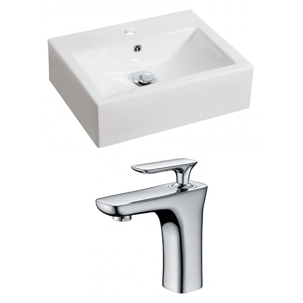 American Imaginations White Ceramic Vessel Rectangular Bathroom Sink with Chrome Faucet (16.25-in x 20.25-in)