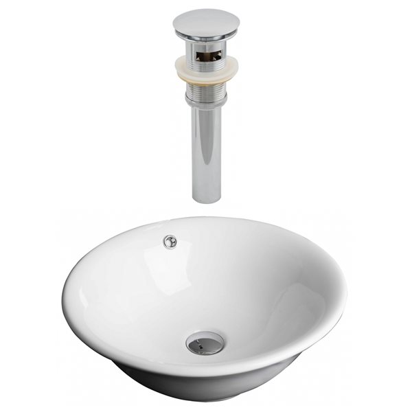 American Imaginations White Ceramic Vessel Round Bathroom Sink with Drain (17-in x 17-in)