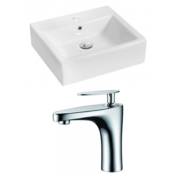 American Imaginations White Ceramic Vessel Rectangular Bathroom Sink with Chrome Faucet (16.5-in x 21-in)