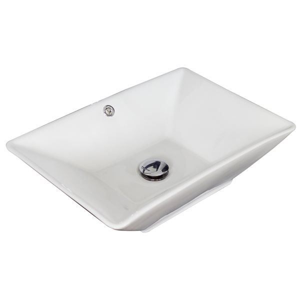 American Imaginations White Ceramic Vessel Rectangular Bathroom Sink with Drain (14.75-in x 22-in)
