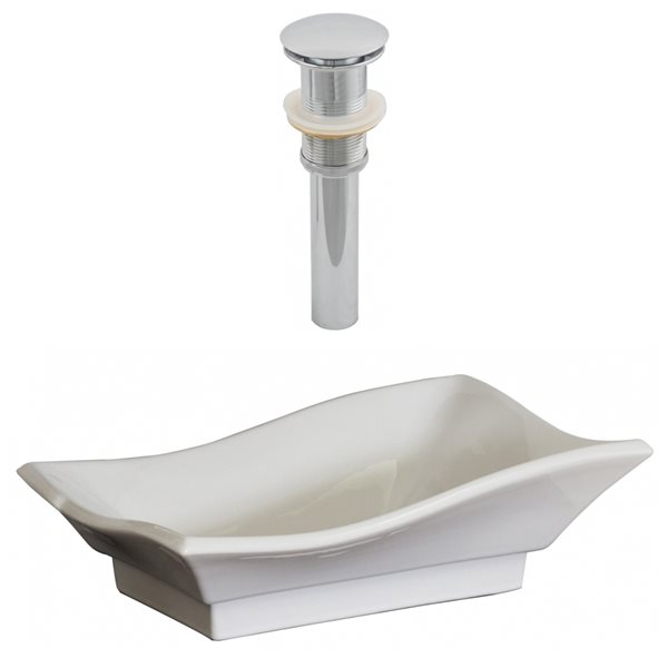 American Imaginations 14-in x 20-in White Ceramic Vessel Irregular Bathroom Sink with Drain