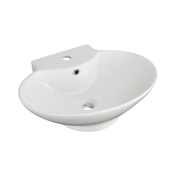 American Imaginations White Ceramic Vessel Oval Bathroom Sink with Chrome Faucet (17.25-in x 22.75-in)