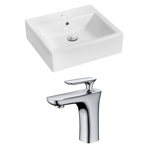 American Imaginations White Ceramic Vessel Rectangular Bathroom Sink with Chrome Faucet (16.5-in x 21-in)