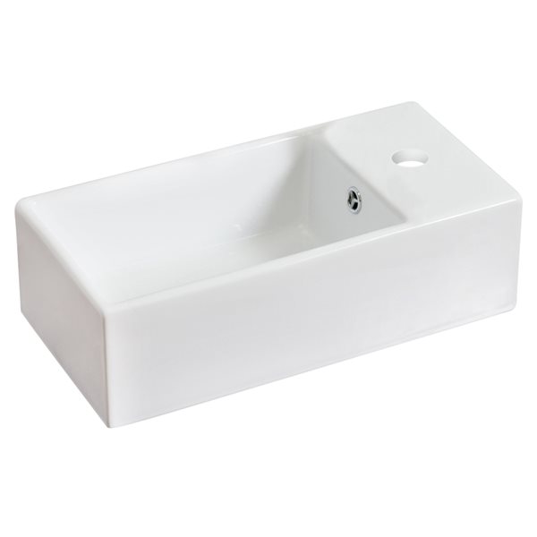 American Imaginations White Ceramic Vessel Rectangular Bathroom Sink with Chrome Faucet (9.5-in x 19.25-in)