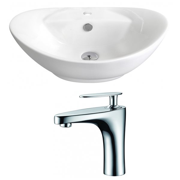 American Imaginations White Ceramic Vessel Oval Bathroom Sink with Chrome Faucet (15.25-in x 23-in)