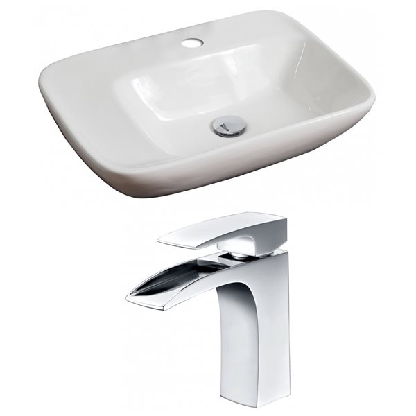 American Imaginations White Ceramic Vessel Rectangular Bathroom Sink with Chrome Faucet (17.25-in x 23.5-in)