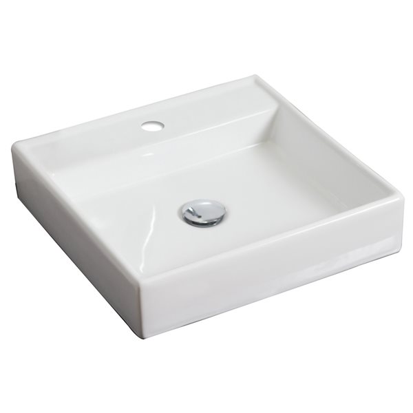 American Imaginations White Ceramic Vessel Square Bathroom Sink with Chrome Faucet (17.5-in x 17.5-in)