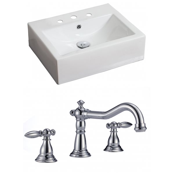 American Imaginations White Ceramic Vessel Rectangular Bathroom Sink with Chrome Faucet (16.25-in x 20.25-in)