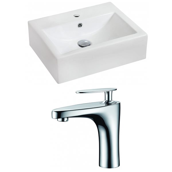 American Imaginations White Ceramic Wall-Mounted Rectangular Bathroom Sink with Chrome Faucet (16.25-in x 20.25-in)
