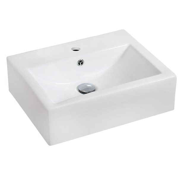 American Imaginations White Ceramic Wall-Mounted Rectangular Bathroom Sink with Chrome Faucet (16.25-in x 20.25-in)