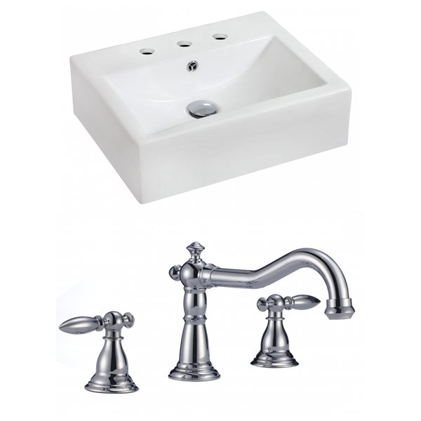 American Imaginations White Ceramic Wall-Mounted Rectangular Bathroom Sink with Chrome Faucet (16.25-in x 20.25-in)