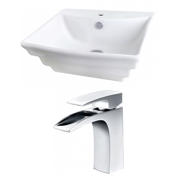American Imaginations White Ceramic Wall-Mounted Rectangular Bathroom Sink with Chrome Faucet (17-in x 19.75-in)