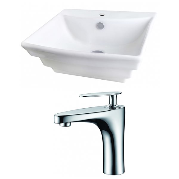 American Imaginations White Ceramic Wall-Mounted Rectangular Bathroom Sink with Chrome Faucet (17-in x 19.75-in)